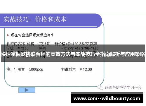 快速掌握欧协联赛程的高效方法与实战技巧全指南解析与应用策略 快速掌握欧协联赛程的高效方法与实战技巧全指南解析与应用策略