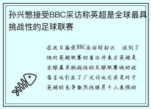 孙兴慜接受BBC采访称英超是全球最具挑战性的足球联赛
